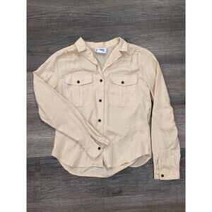 VTG 70s College Town Shirt Womens 7/8 Yellow Button Up Long Sleeve Pleats Pocket